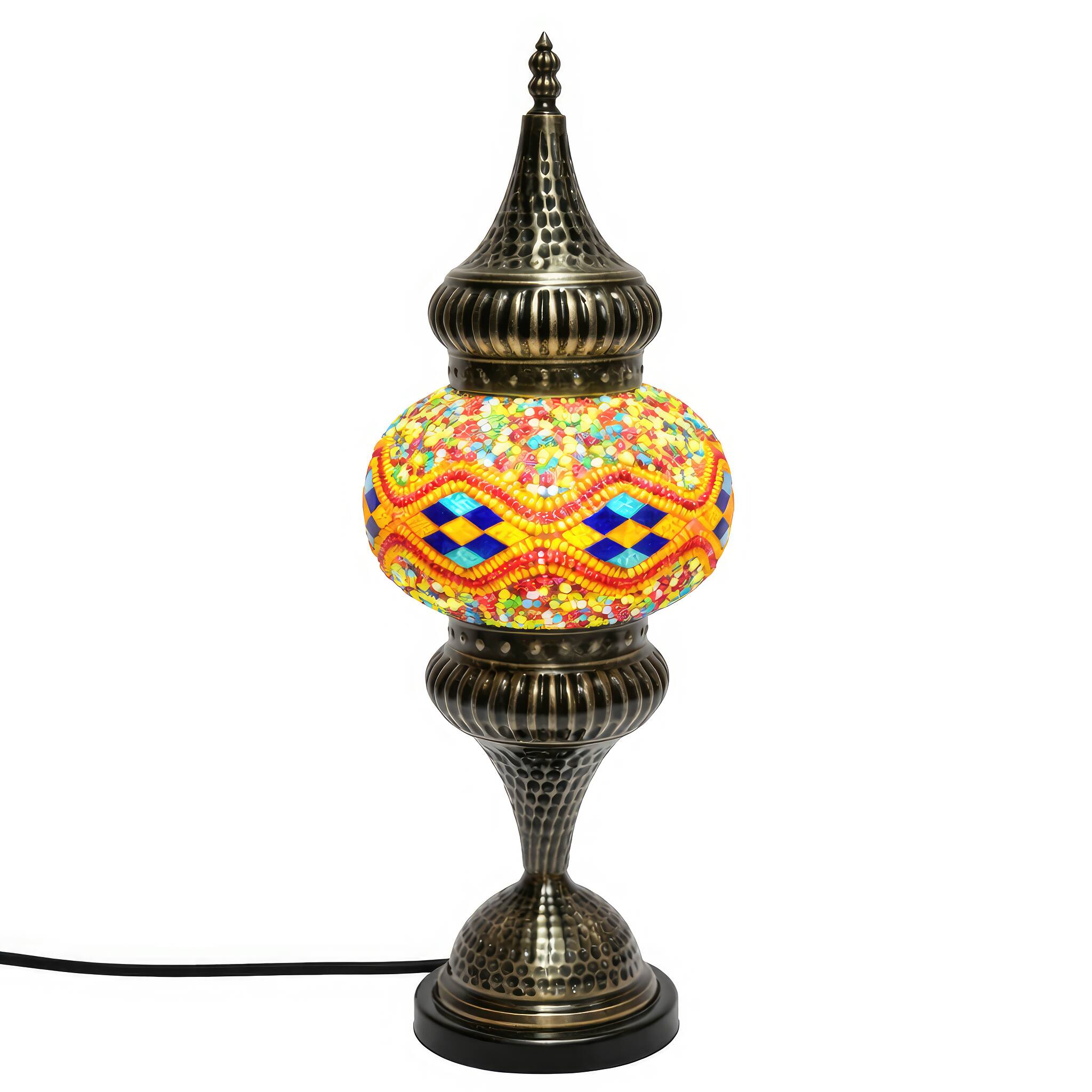 Angle. FC Design - 18"H Antique Bronze Base Orange Kilim Mosaic Turkish Lamp.