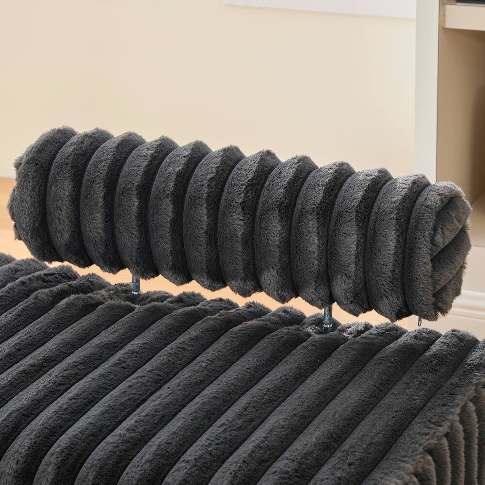 Alt View 6. Ropilly - Ropilly Upholstered Bedroom Bench Mini Loveseat with Adjustable Back Faux Fur End of Bed Small Sofa Charcoal - Charcoal.