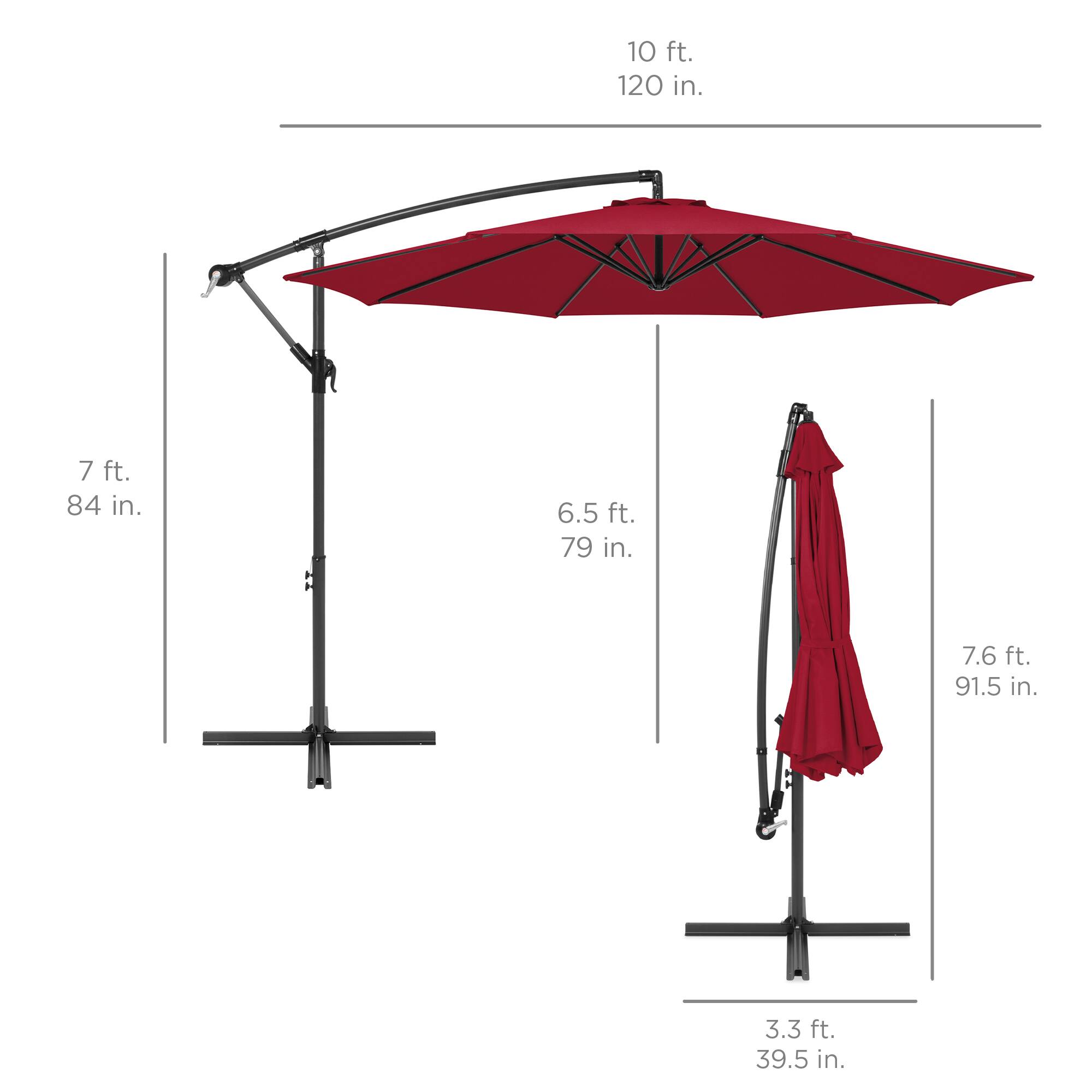 10 ft. 120 in.  
7 ft. 84 in.  
6.5 ft. 79 in.  
7.6 ft. 91.5 in.  
3.3 ft. 39.5 in.