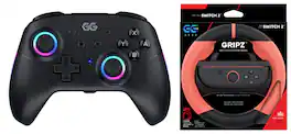 GG Gear - GRIPZ Racing Wheel + RGB Wireless Controller Bundle for Nintendo Switch 2 - Red - Multicolor