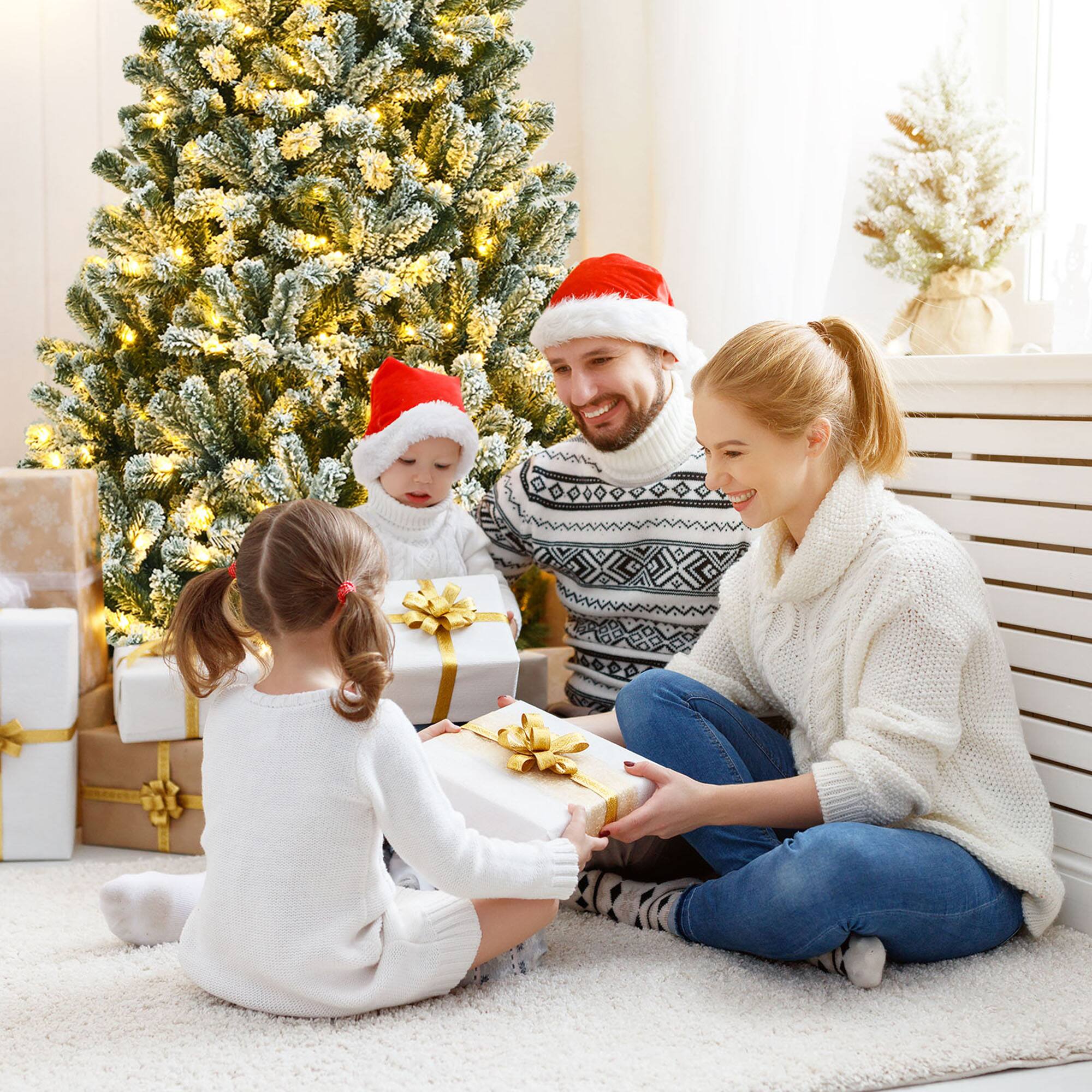 Alt View 5. Gymax - Gymax 7 FT Pre-lit Artificial Christmas Tree Snow Flocked Full Xmas Tree - Green.