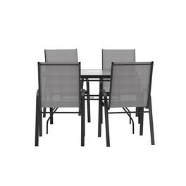 Emma + Oliver - Bartlett 5 Piece Outdoor Dining Set with Tempered Glass Top Patio Table and 4 Flex Comfort Textilene Stacking Chairs - Gray