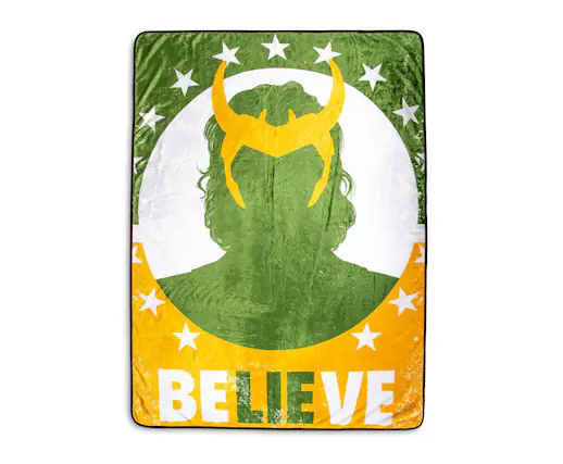 Front. Surreal Entertainment - Marvel Studios Loki "Believe" Fleece Throw Blanket | 45 x 60 Inches - Green.