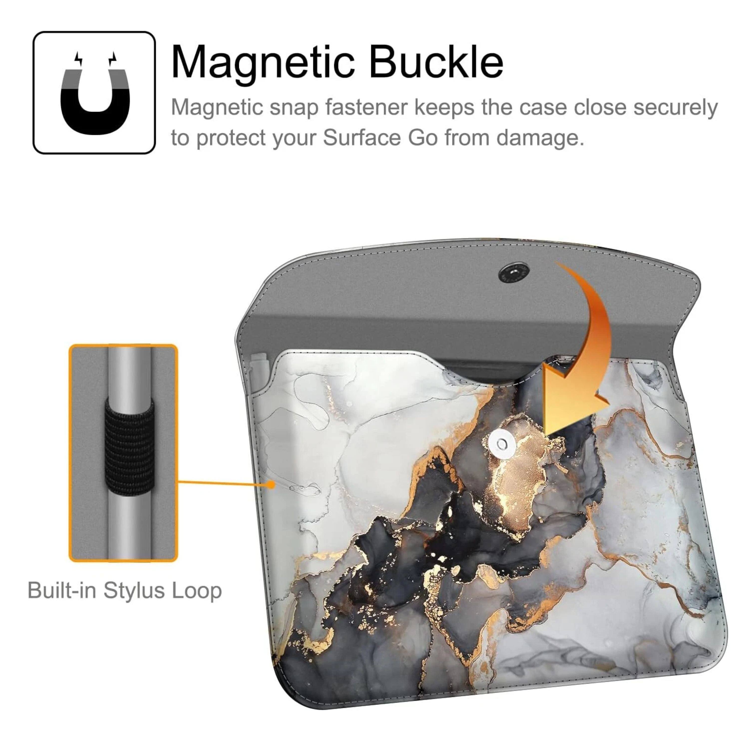 Magnetic Buckle

Magnetic snap fastener keeps the case close securely to protect your Surface Go from damage.

Built-in Stylus Loop