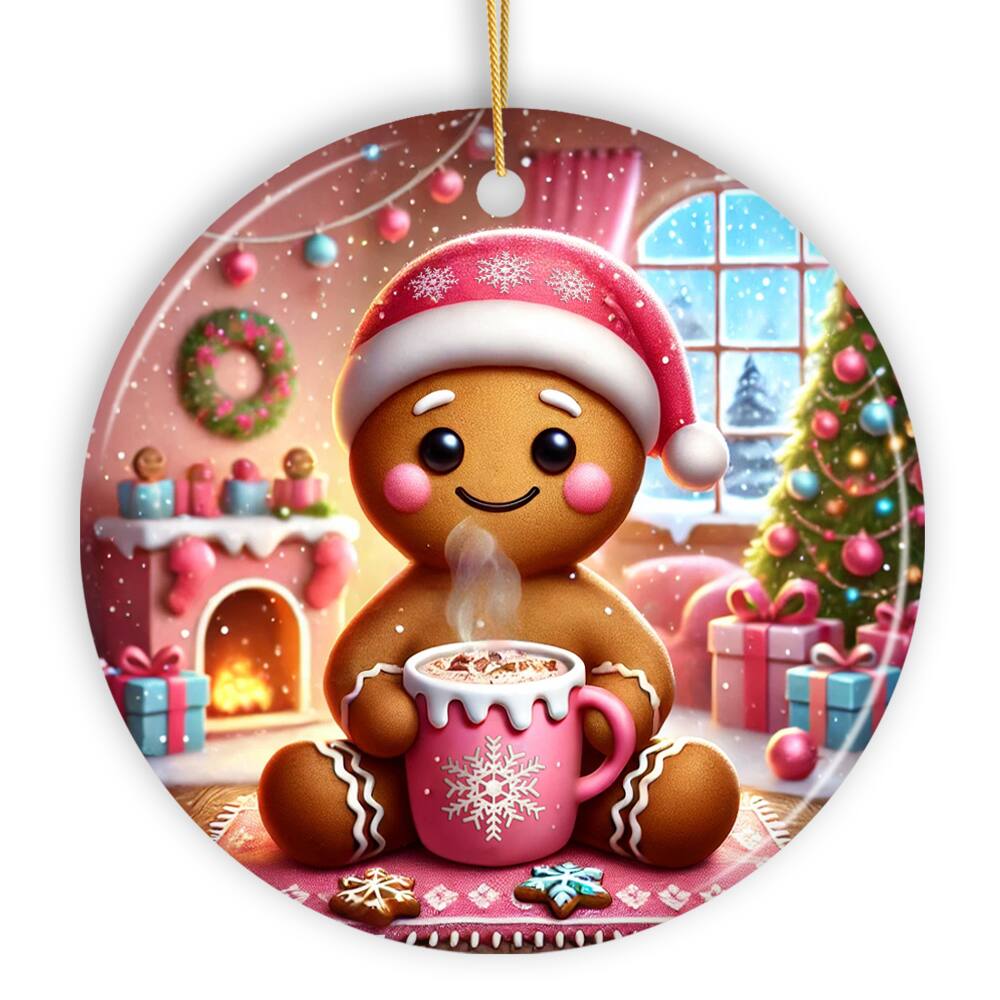 OrnamentallyYou - Cozy Gingerbread Man Pink Themed Ornament Delightful Christmas Gift and Decor Version 1 - Multi-colored