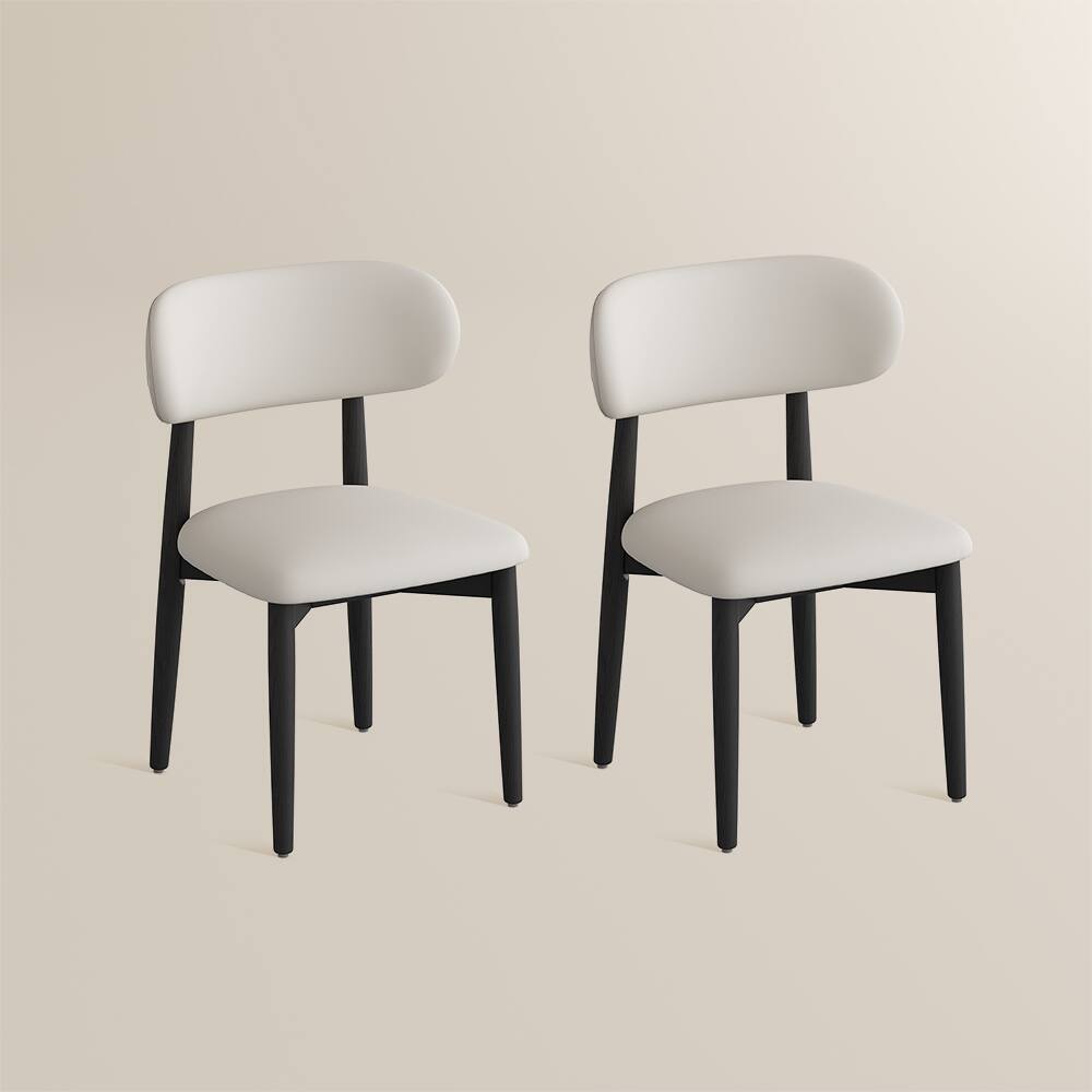 Alt View 5. POVISON - Mid-Century Modern Wood Dining Chairs Set of 2（PU Leather，Beige & Black） - Beige & Black.