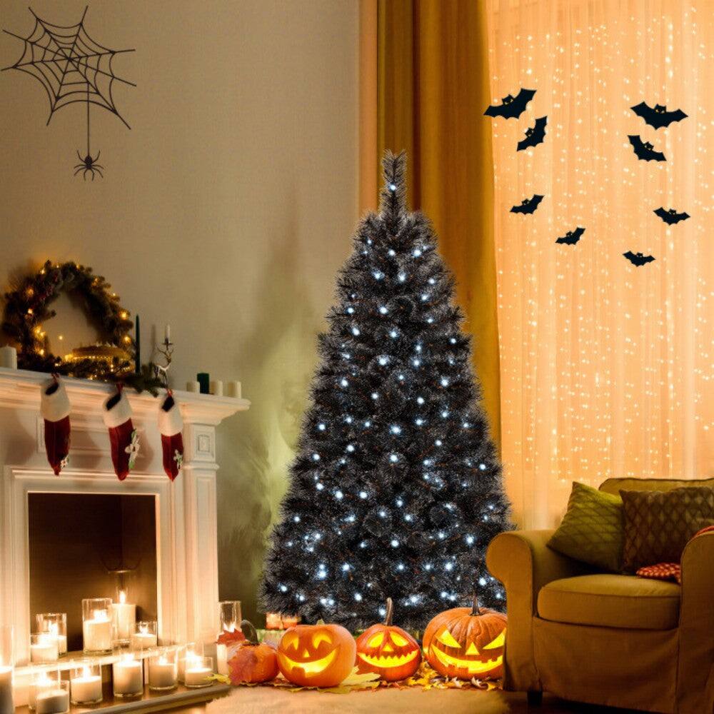Alt View 1. Boyel Living - 6ft Black Halloween Christmas Tree with PVC Branch Tips and 210 White LED Lights - Black.