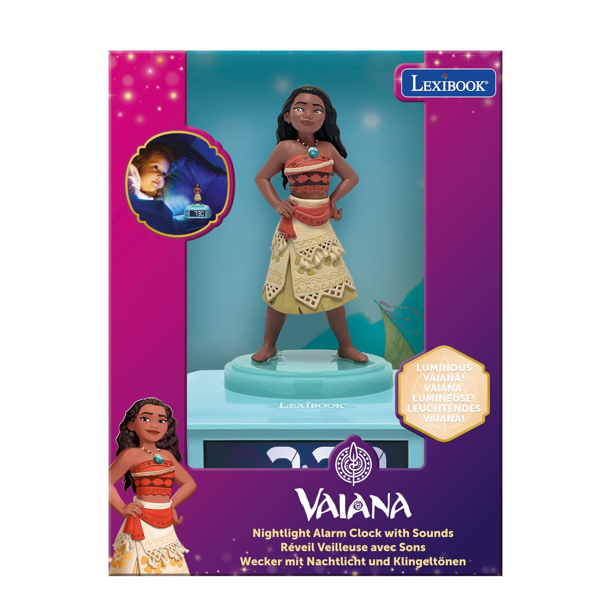 LEXIBOOK - 130 LEXTBOOK LUMINOUS VAIANA! VAIANA LUMINEUSE! LEUCHTENDES VAIANA! VAIANA Nightlight Alarm Clock with Sounds Rveil Veilleuse avec Sons Wecker mit Nachtlicht und Klingeltonen