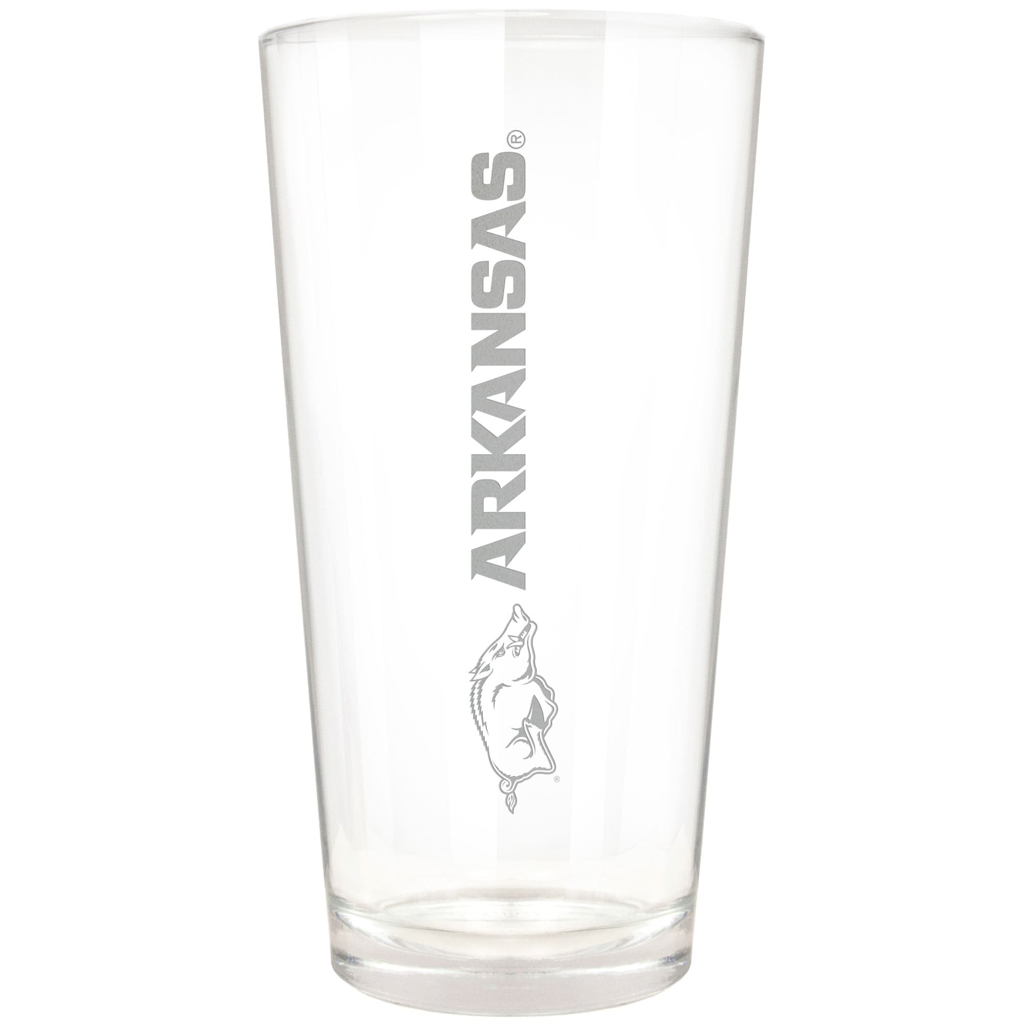 Front. Great American Products - Arkansas Razorbacks Etched 16oz. Vertical Rally Cry Pint Glass - Multicolor.