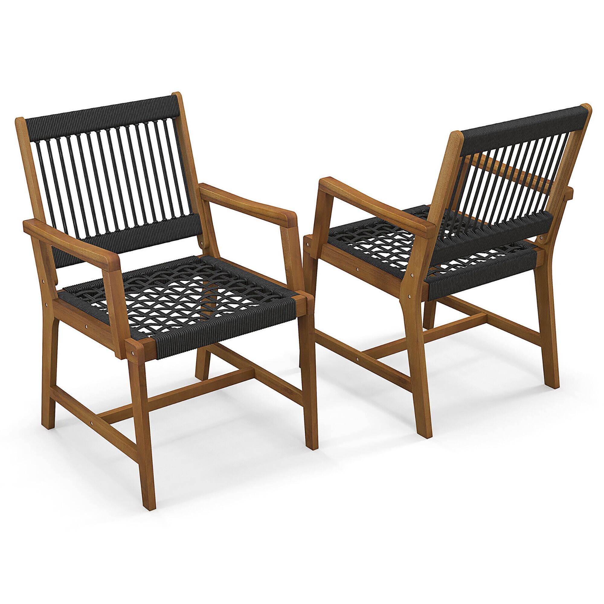 Alt View 8. Gymax - Gymax Patio 4PCS Acacia Wood Dining Chairs All-Weather Rope Woven Armchairs Outdoor - Black and Natural.