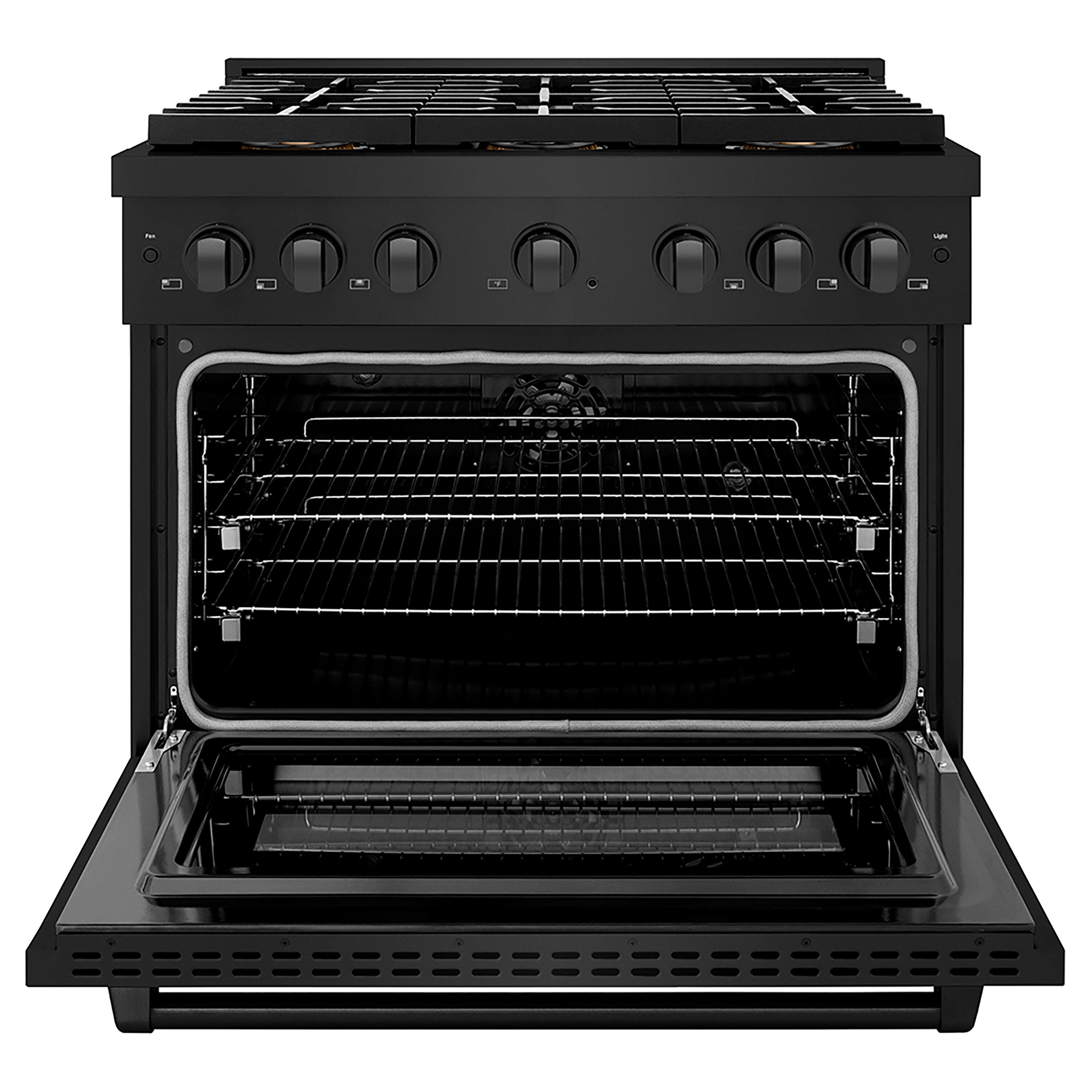 Angle. ZLINE - ZLINE 36 in. Black Stainless Paramount Dual Fuel Range with 6 DuoPro Burners and Convection Oven (PSDRB-36) - Black Stainless Steel.