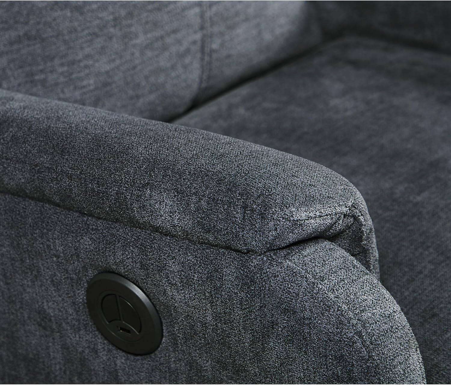 Back. TinyHomie - Modern Contemporary Power Recliner Blue with USB Charger - Black.