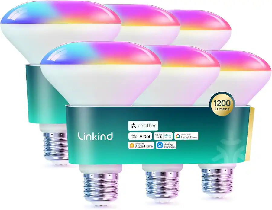 Linkind BR30 Matter Smart Light Bulb, 1200lm RGBTW (6 Pack) Multicolor ...