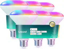 Linkind - BR30 Matter Smart Light Bulb, 1200lm RGBTW (6 Pack) - Multicolor
