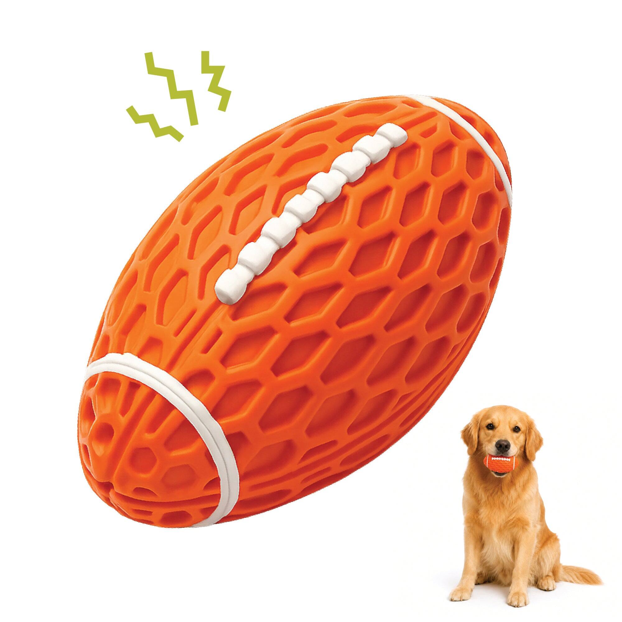 Front. PawsPik - PawsPik Football Natural Rubber Stuffing-Free Teething Tough Chew Dog Toy, Orange - orange.