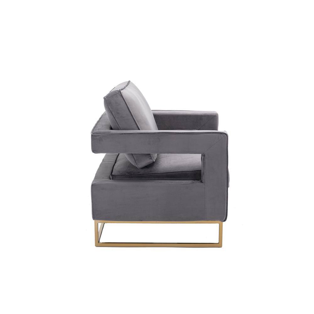 Angle. Carolina Chair & Table - Adadon Velvet Upholstered Armchair - Gray - Gray, Gold.