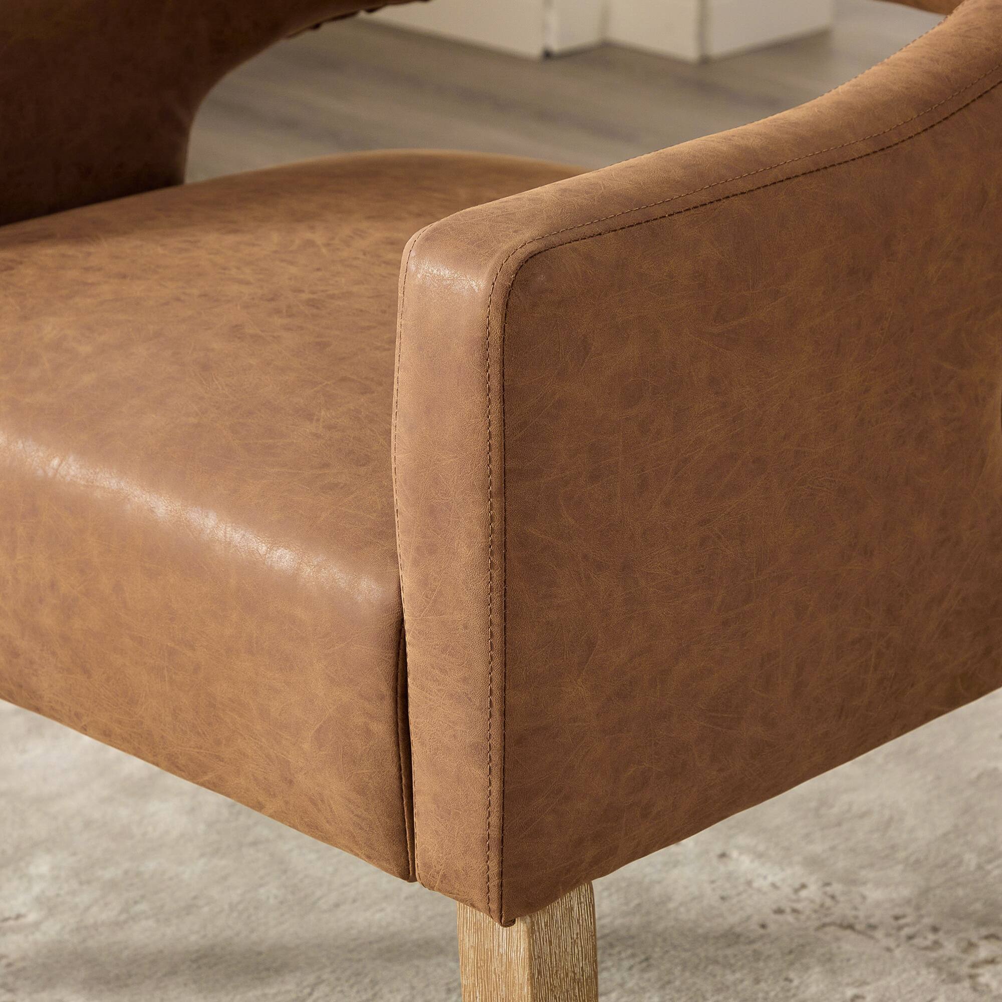 Alt View 4. GOODSILO - Modern Upholstered Accent Armchair with Open Back Design and Solid Wood Legs for Dining and Living Spaces - Brown.