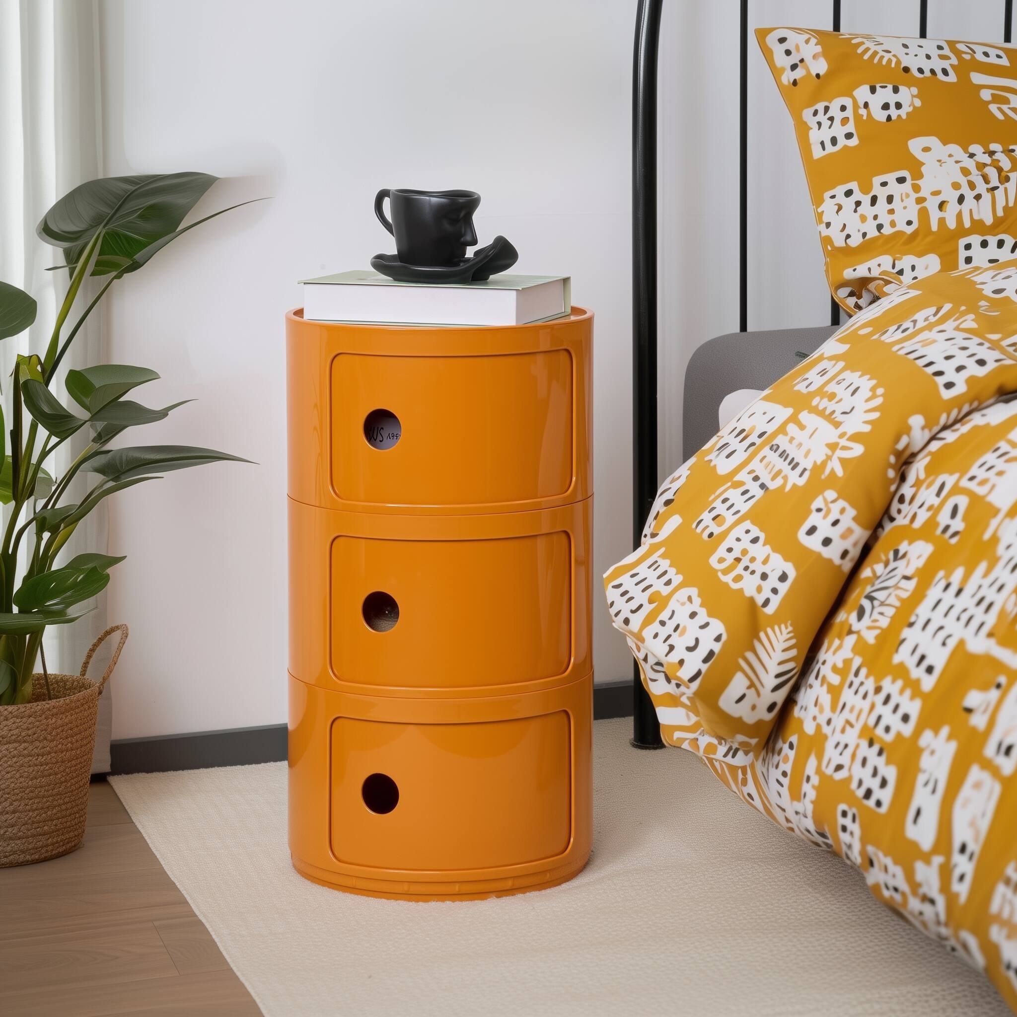 Alt View 1. VIVZONE - Round 3-Layer Nightstand Storage Cabinet - Orange.