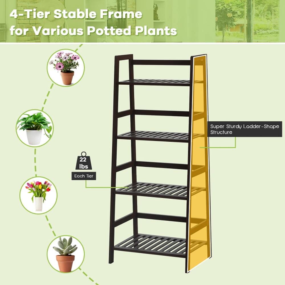 4-Tier Stable Frame for Various Potted Plants  
Super Sturdy Ladder-Shape Structure  
22 lbs Each Tier