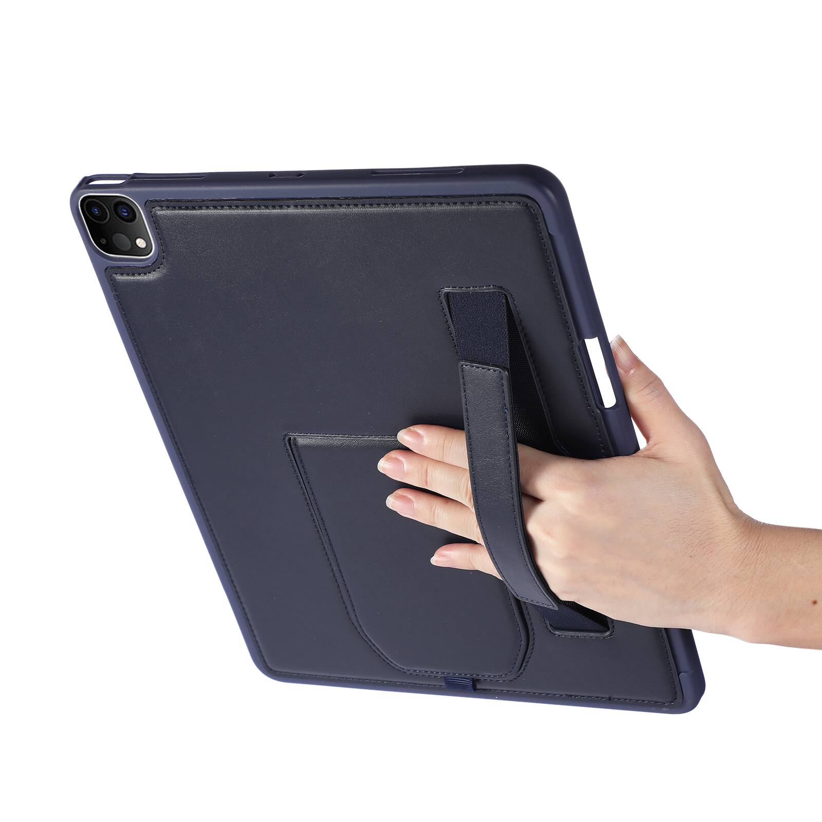 Left. UUCOVER - Case for iPad Air 13-inch M4 M3 M2 (2026/2025/2024) Shockproof PU Leather Hand Strap Kickstand Pencil Holder Cover - Blue.