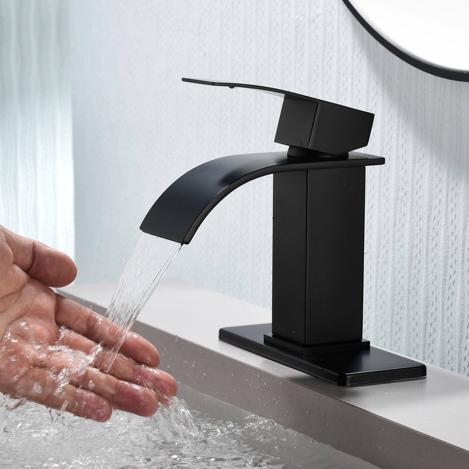 Alt View 4. Boyel Living - Black Faucet SUS304 Waterfall Spout cUPC Cartridge 60cm Supply Line Pop Up Drain - Matte Black.