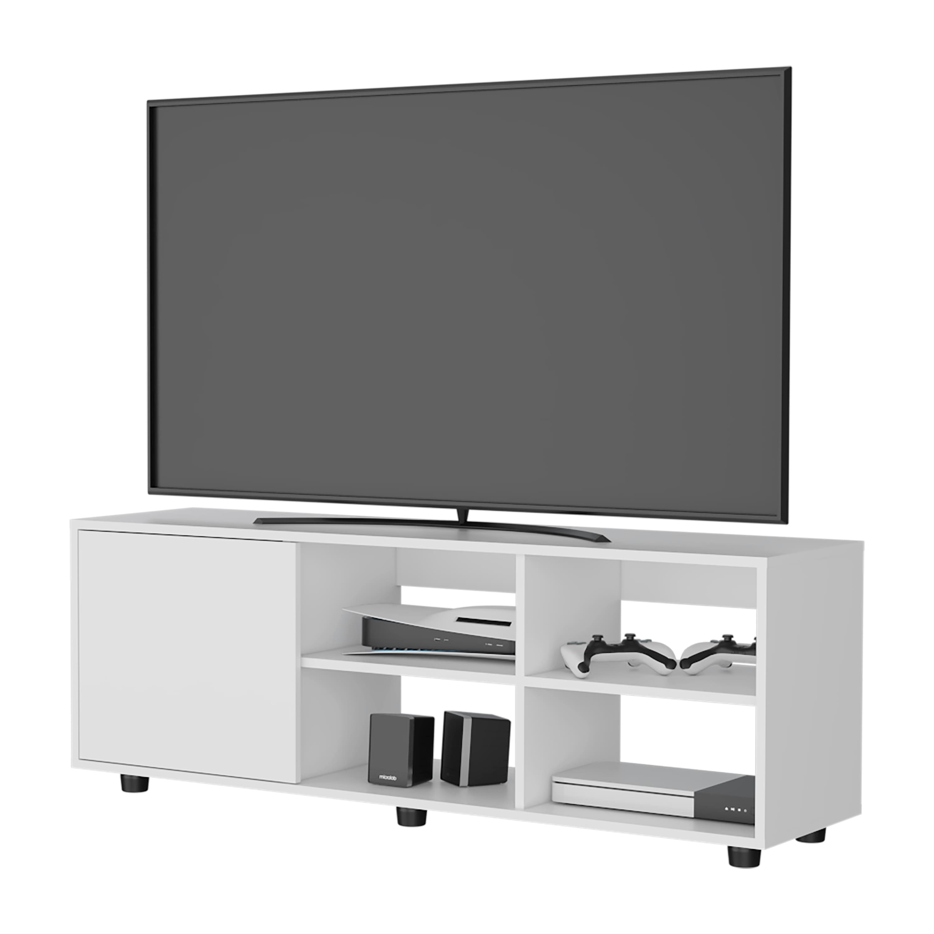 Spaco - 51" TV Stand for TVs up to 50", Media Cabinet with Door, Open Storage, Scratch Resistant Surface, for Living Room - White