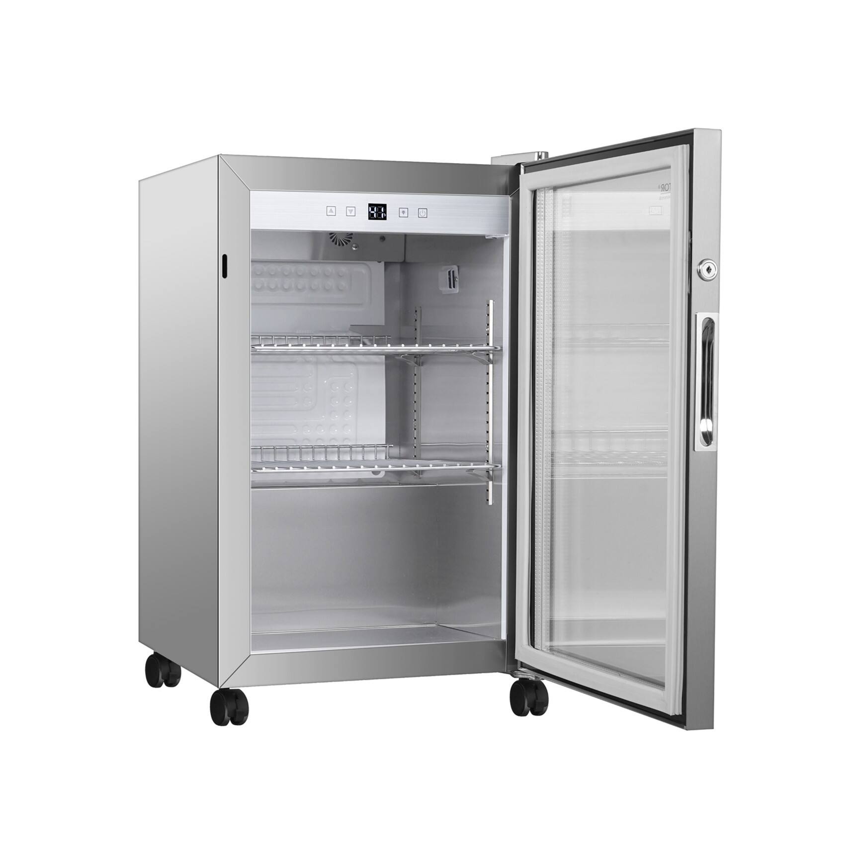 Left. Equator - Equator 2.3cf Outdoor/Indoor 85 Cans | Beverage Refrigerator IPX4 Waterproof SS Builtin/FS Quiet 42dB - 110V - Stainless.