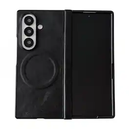 Dteck - Magnetic Leather Texture Phone Case for Samsung Galaxy Z Fold8 Ultra with Screen Protector, Hard PC Protective Cover - Black