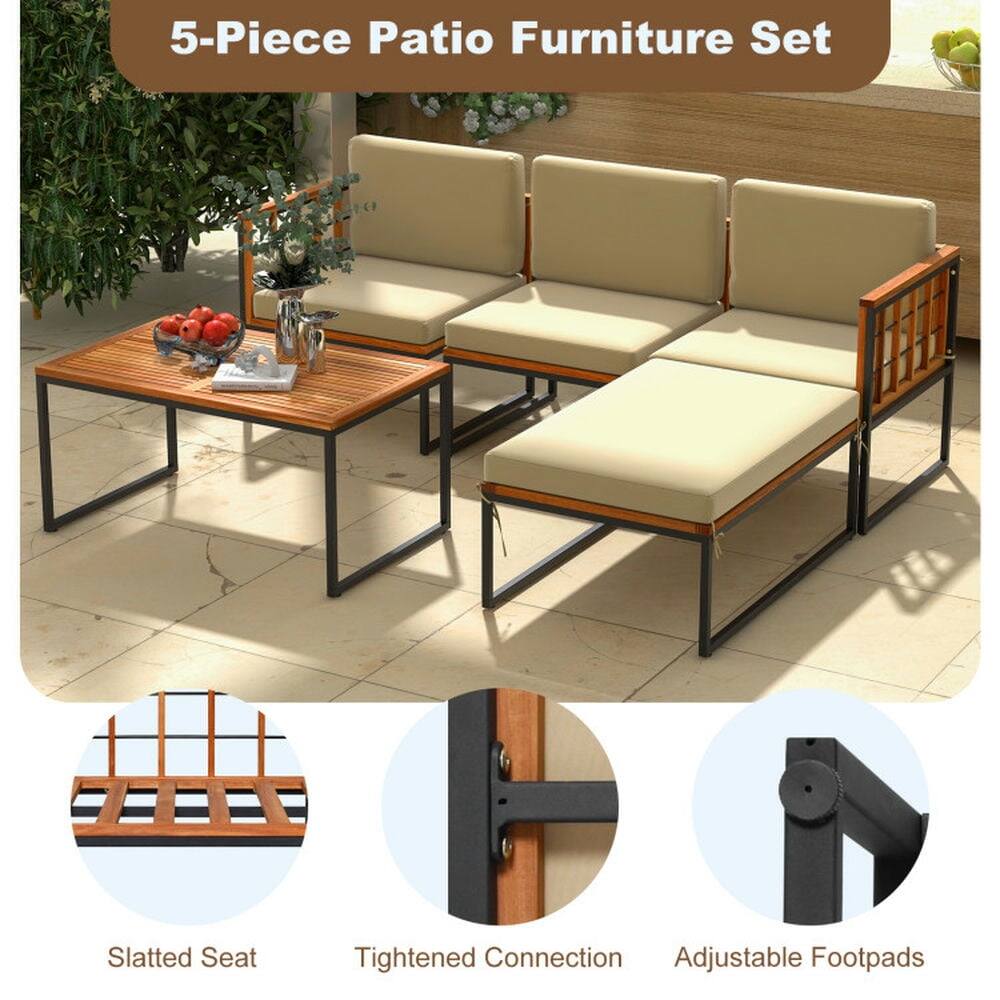 5-Piece Patio Furniture Set

- Slatted Seat
- Tightened Connection
- Adjustable Footpads