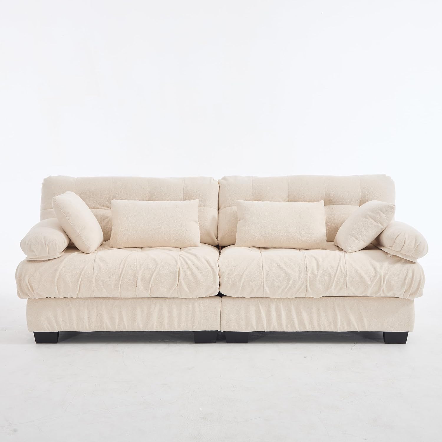 Alt View 5. Trinkets Crazed - 88" Boucle Sectional Loveseat Sofa, Comfy Modular Convertible Couch Sofa Set w/Pillows - Beige.