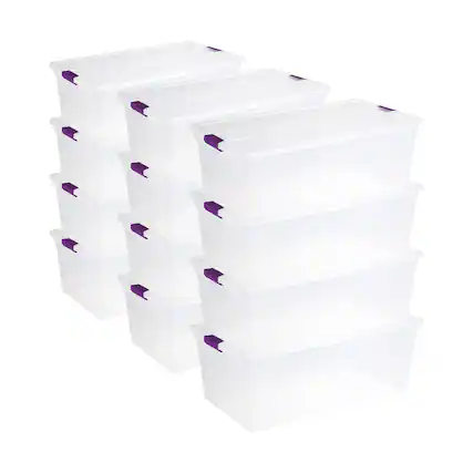 Front. Sterilite - Sterilite 110 Qt Clear Storage Organization Box w/ Secure Latching Lid (12 Pack) - Clear.