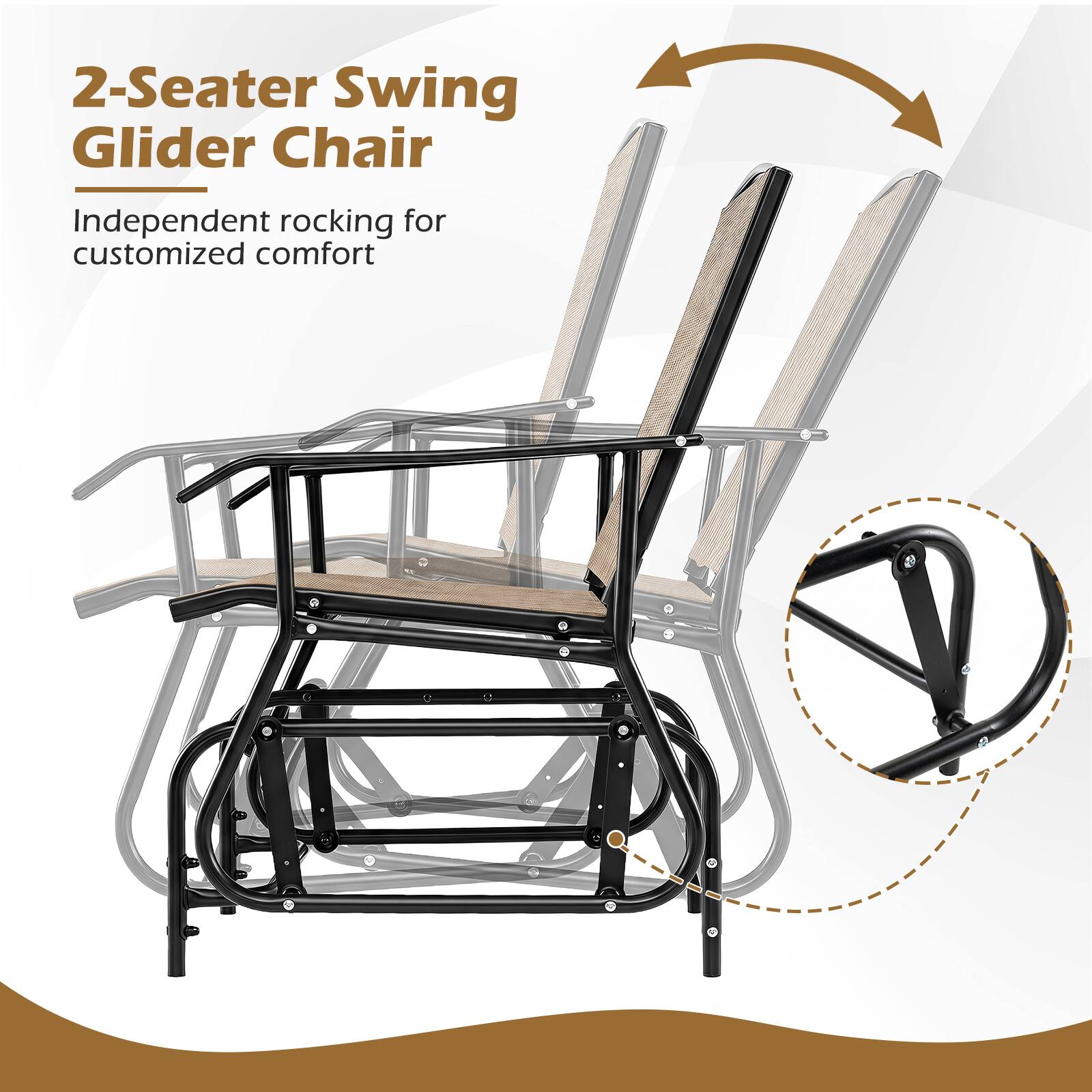 2-Seater Swing Glider Chair  
Independent rocking for customized comfort