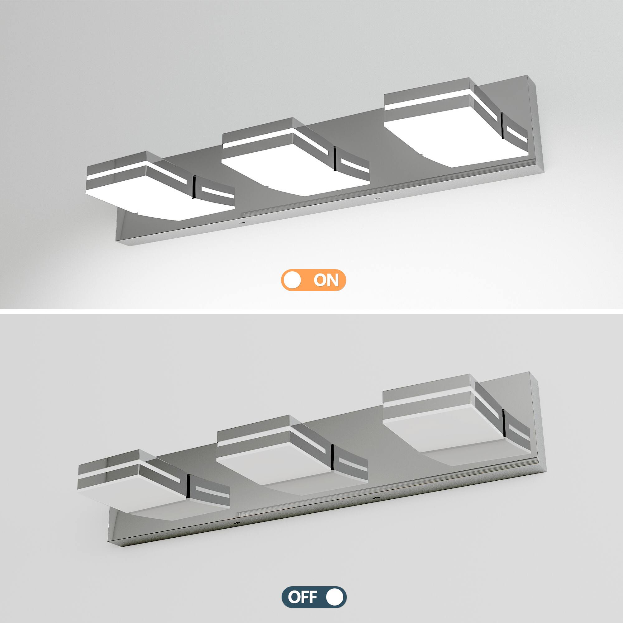 Alt View 2. HOMLUX - 23.62 in. 3 Lights Chrome LED Vanity Light Bar Vanity Accent Lighting Fixtures and Metal Wall Sconces with Acrylic Shade.