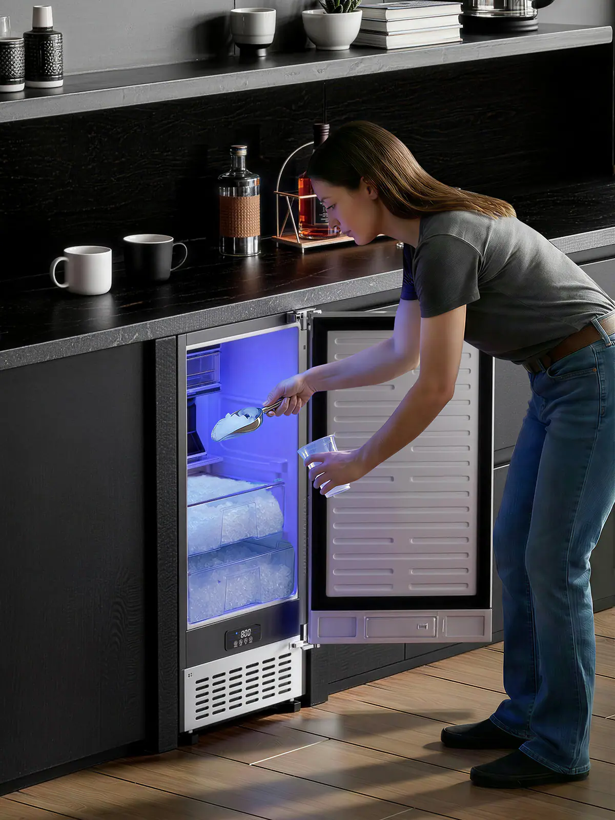 Alt View 4. Coolski - Coolski 15 in. 100lbs/24H Commercial Nugget Ice Maker in Black, Bulit-in/Freestanding, Auto-Cleaning - Stainless steel.