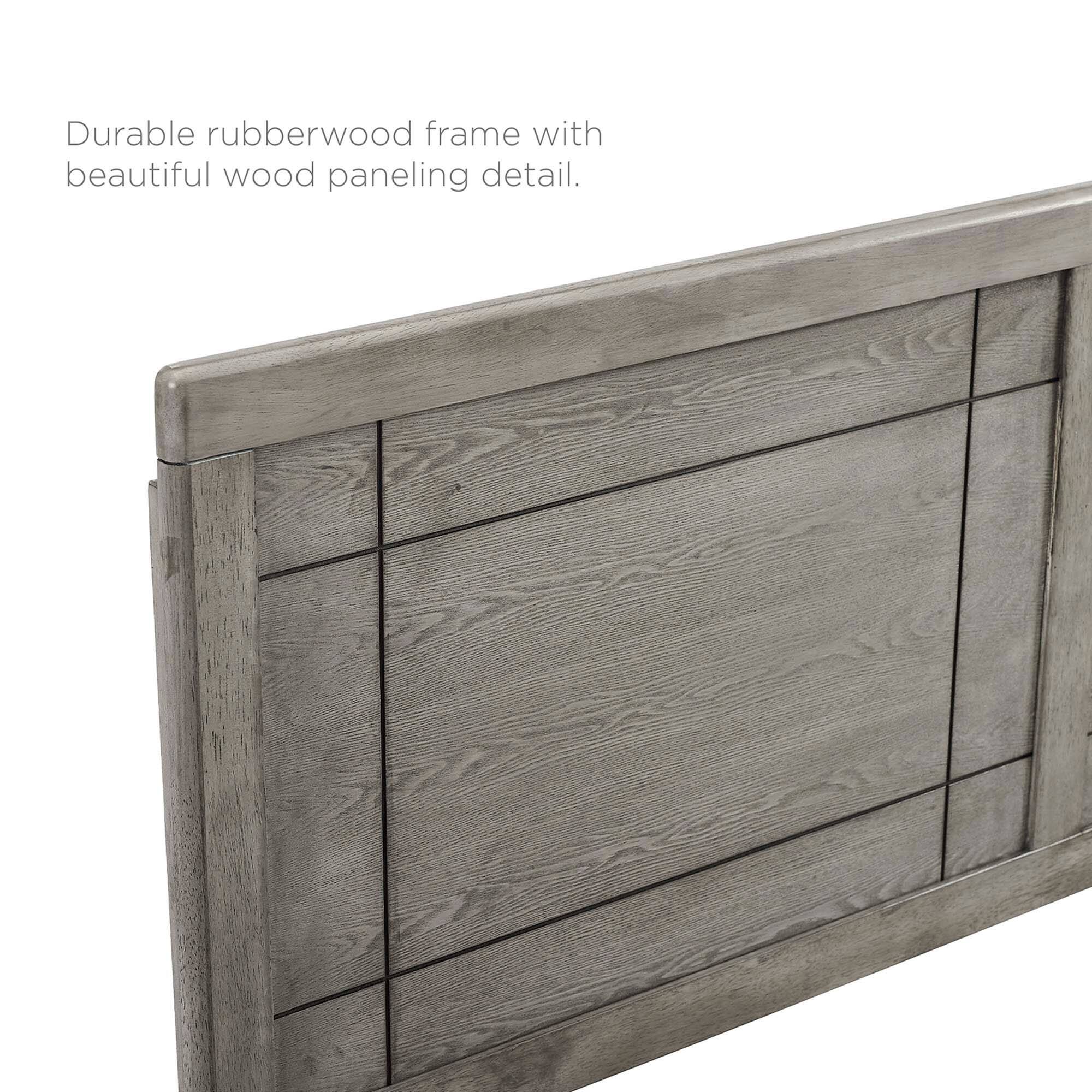 Durable rubberwood frame with beautiful wood paneling detail.