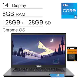ASUS - CX34 14" FHD Chromebook Plus Laptop with Google AI - Intel Core i5 - 8GB Memory - 128GB Storage - 128GB SD Card - Rock Grey