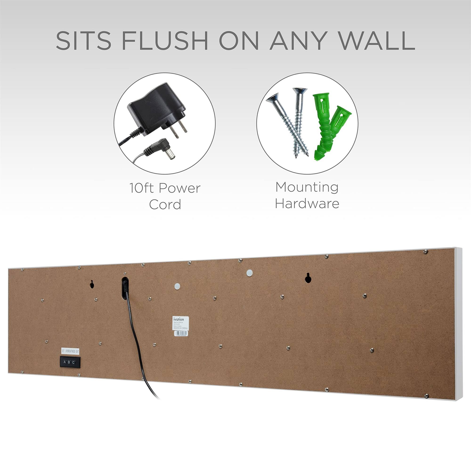SITS FLUSH ON ANY WALL, 10ft Power Cord, Mounting Hardware
