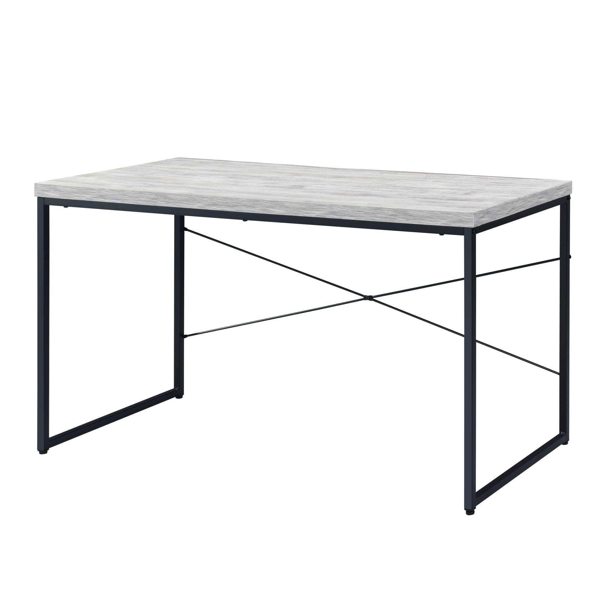Alt View 2. GOODSILO - Industrial Writing Desk with Faux Concrete Top and Metal Sled Base for Modern Home Office Workspace - Antique White+Black.