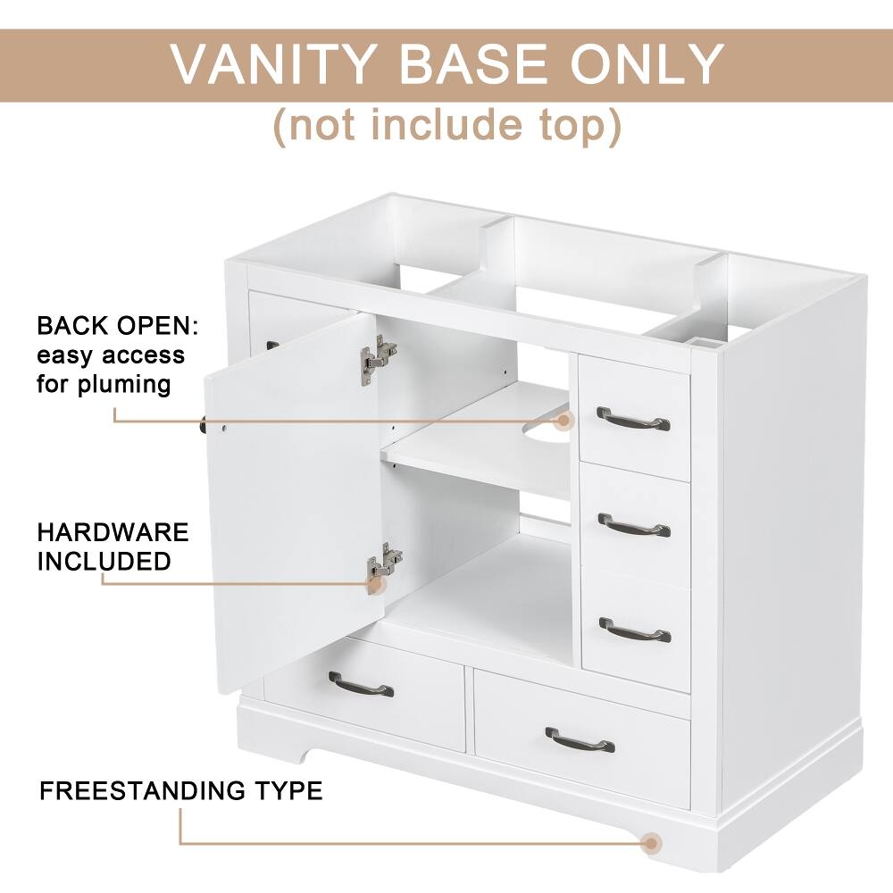 VANITY BASE ONLY (not include top)

BACK OPEN: easy access for plumbing

HARDWARE INCLUDED

FREESTANDING TYPE