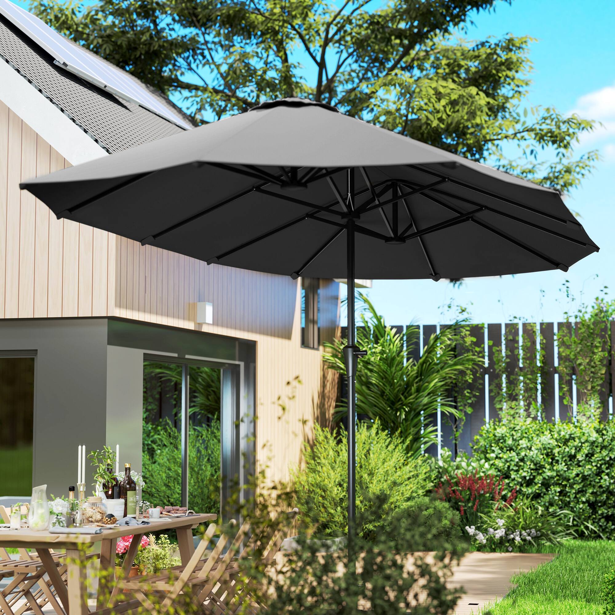 Alt View 5. Outsunny - 13 ft. Extra Large Patio Umbrella, UPF30+ Double Umbrella Outdoor Patio with Easy Crank Handle, Vents for Garden, Pool - Dark Gray.