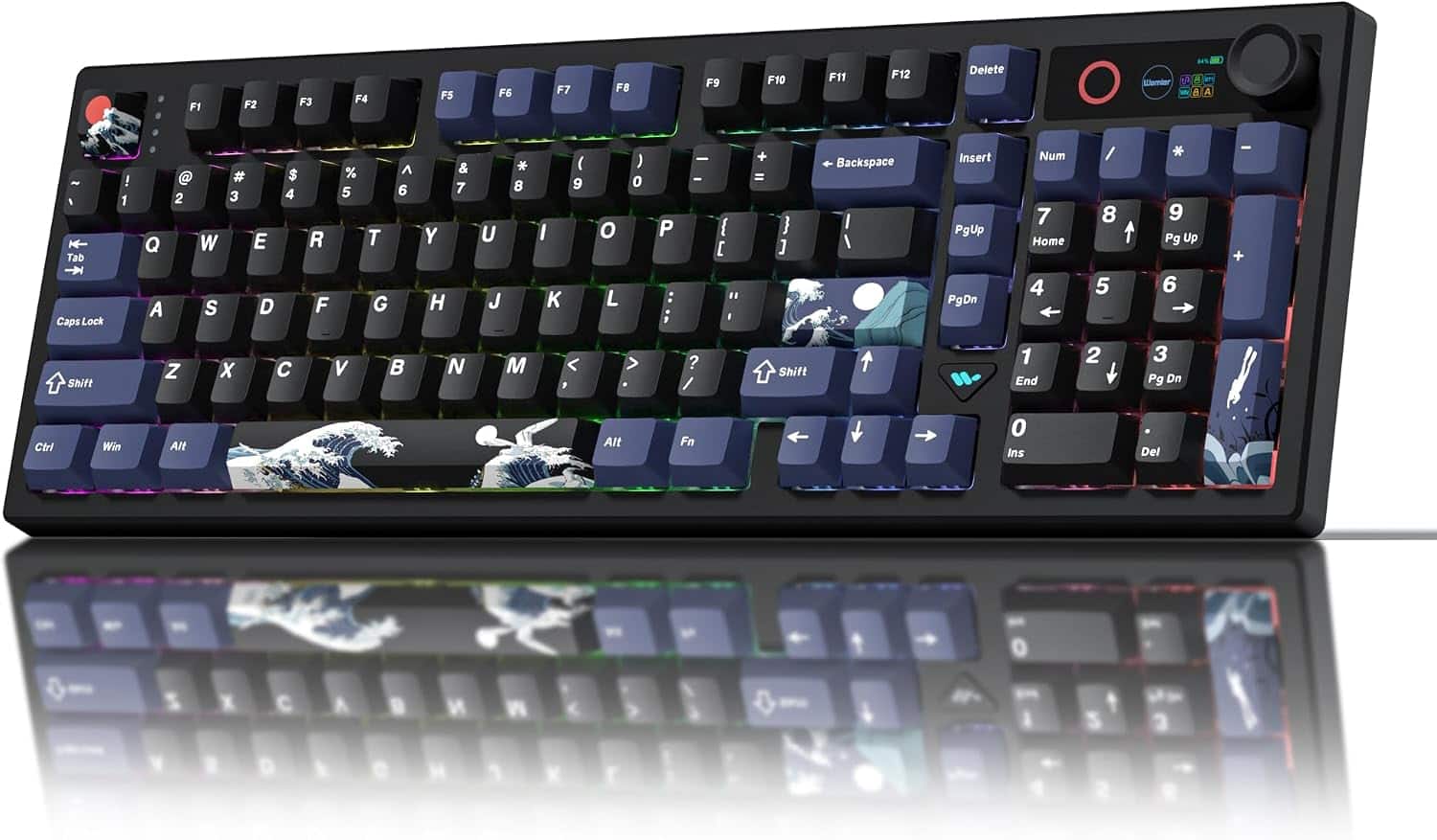Womier - L98 Wireless Gaming Keyboard, 98 Keys Mechanical Keyboard with Smart Display, Knob and Numpad for PC Mac - Kanagawa Black