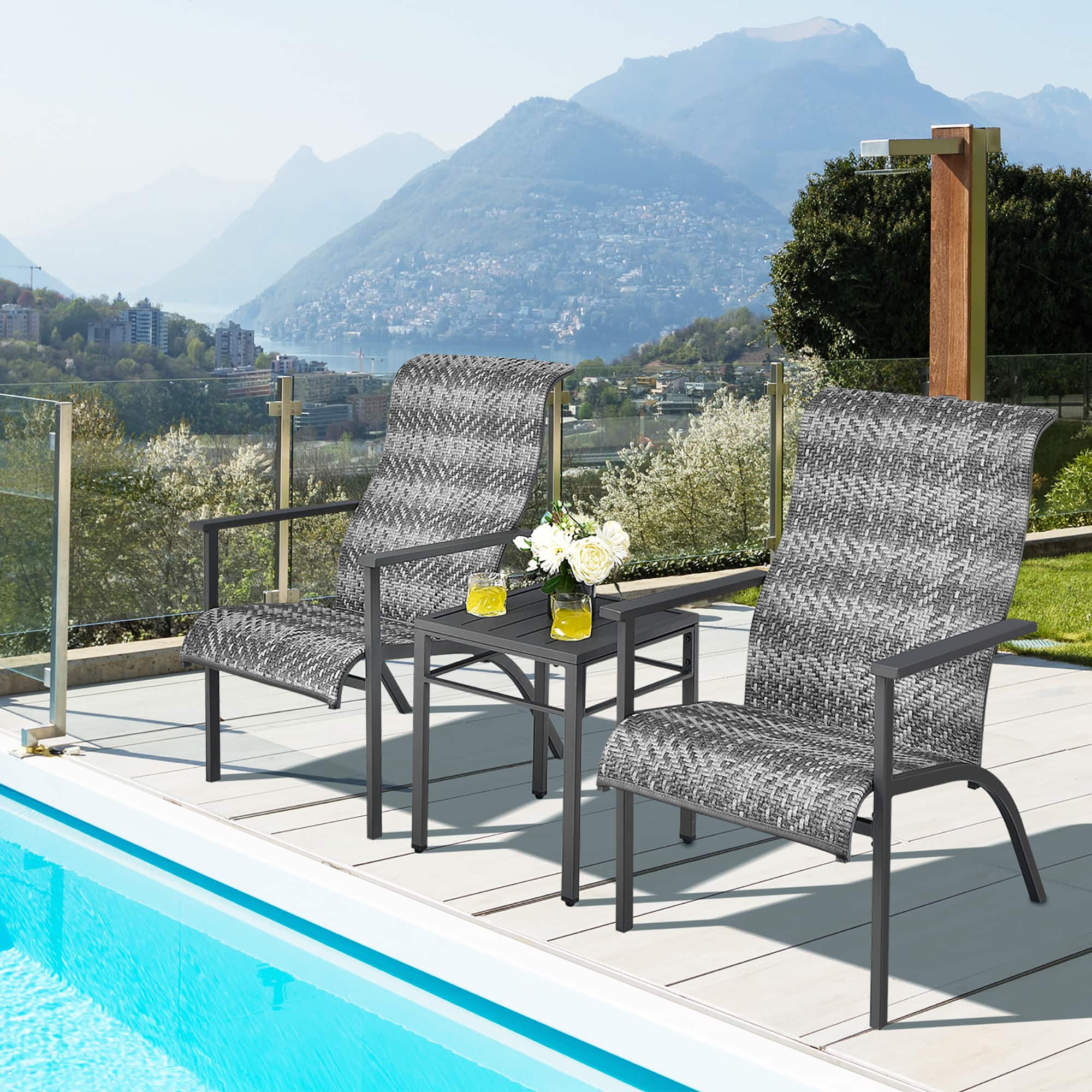 Gymax - 3PCS Rattan Bistro Chair Set Patio Furniture Set W/Table - Mix gray price history on PriceWatchPro