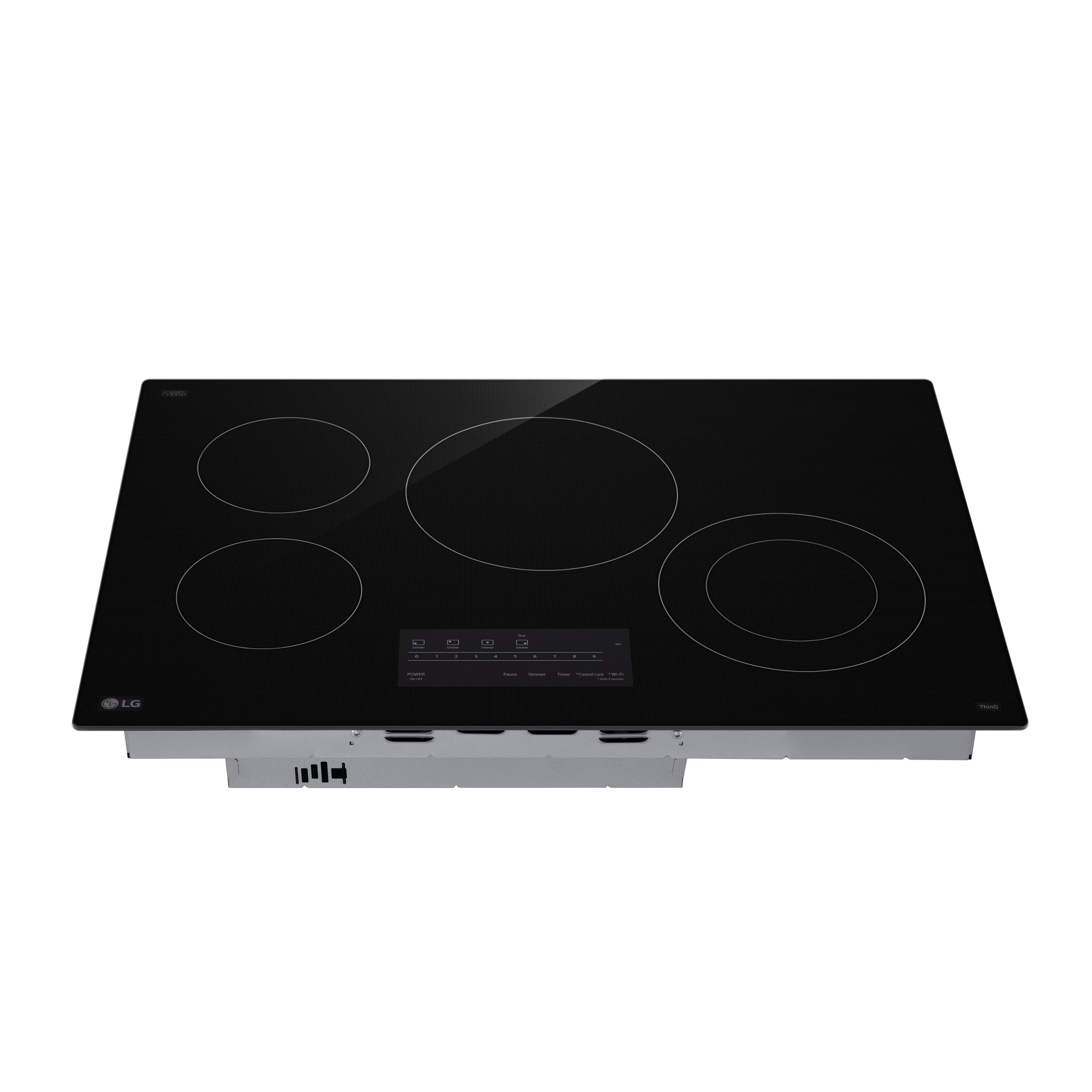 Left. LG - 30" Built-In Electric Smart Cooktop with 4 Elements, SmoothTouch Glass Controls and 2.2kW Dual Element - Black.
