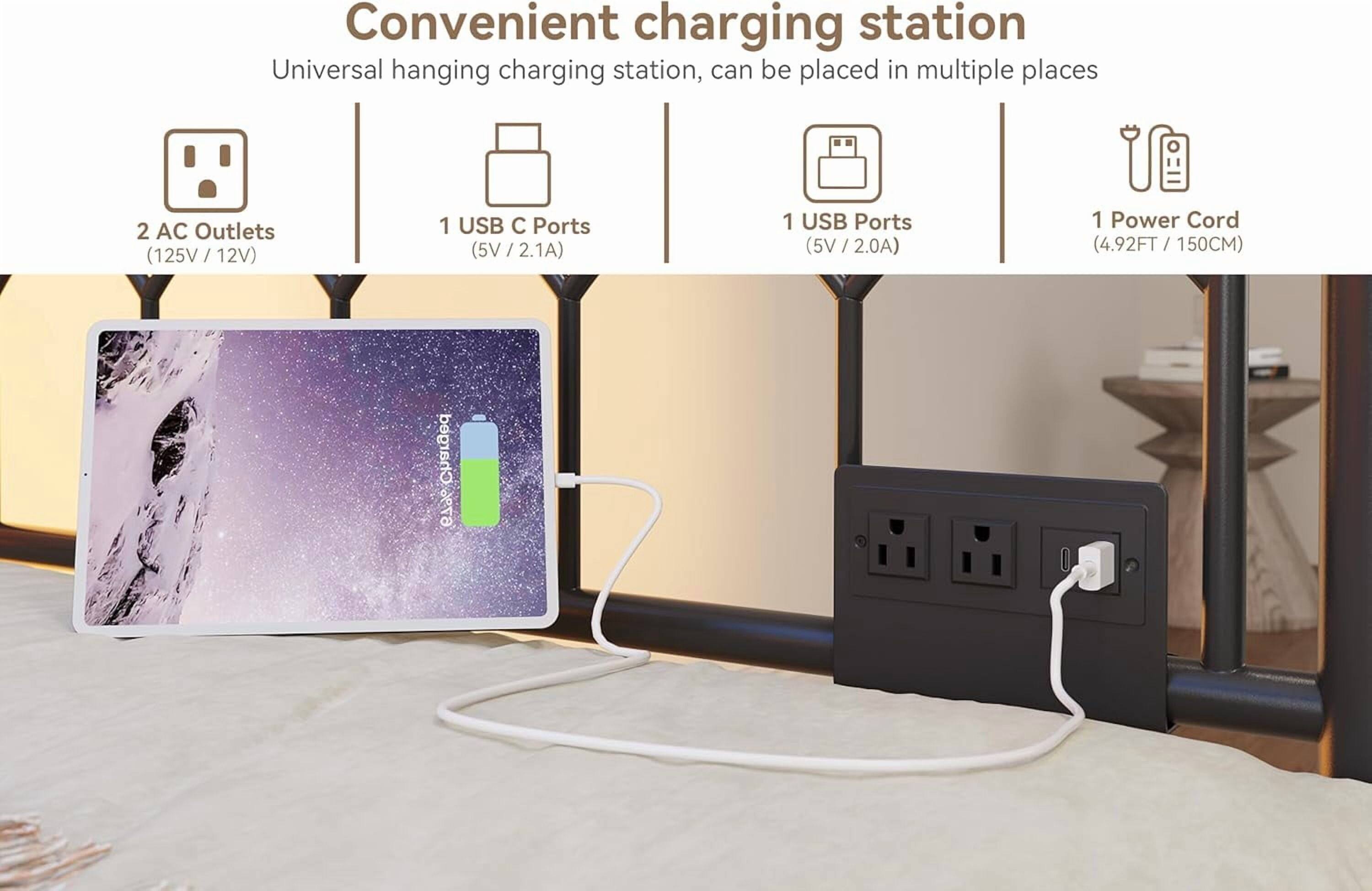 Convenient charging station  
Universal hanging charging station, can be placed in multiple places  

- 2 AC Outlets (125V / 12V)  
- 1 USB C Ports (5V / 2.1A)  
- 1 USB Ports (5V / 2.0A)  
- 1 Power Cord (4.92FT / 150CM)