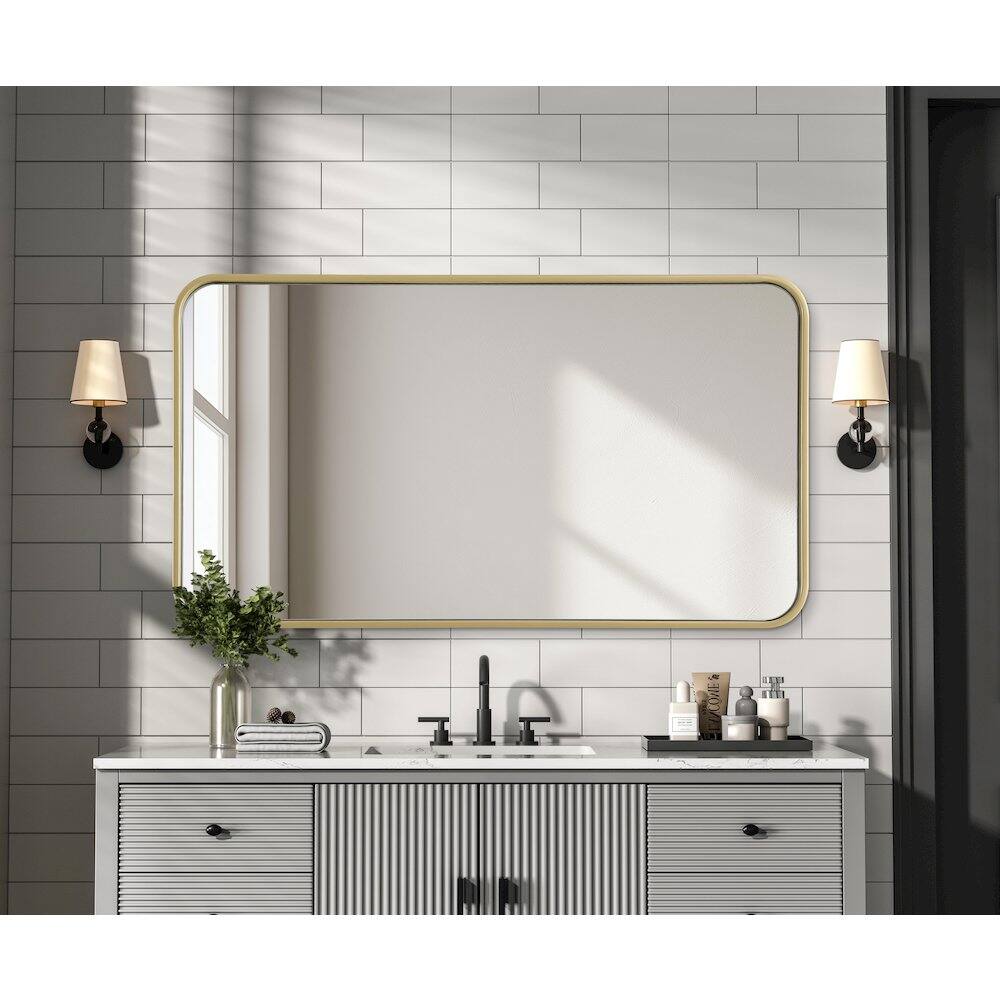 Alt View 3. Elegant Decor - Contour Metal Rectangle Mirror 20x36 in Brass - Brass.