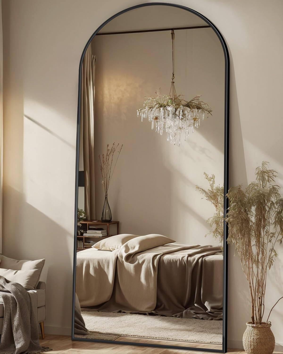 Hanke - Full Length Mirror Floor Arched Standing Freestanding Arch Body Mirrors With Stand For Bedroom Hanging Living - Black 71"L x 28"W