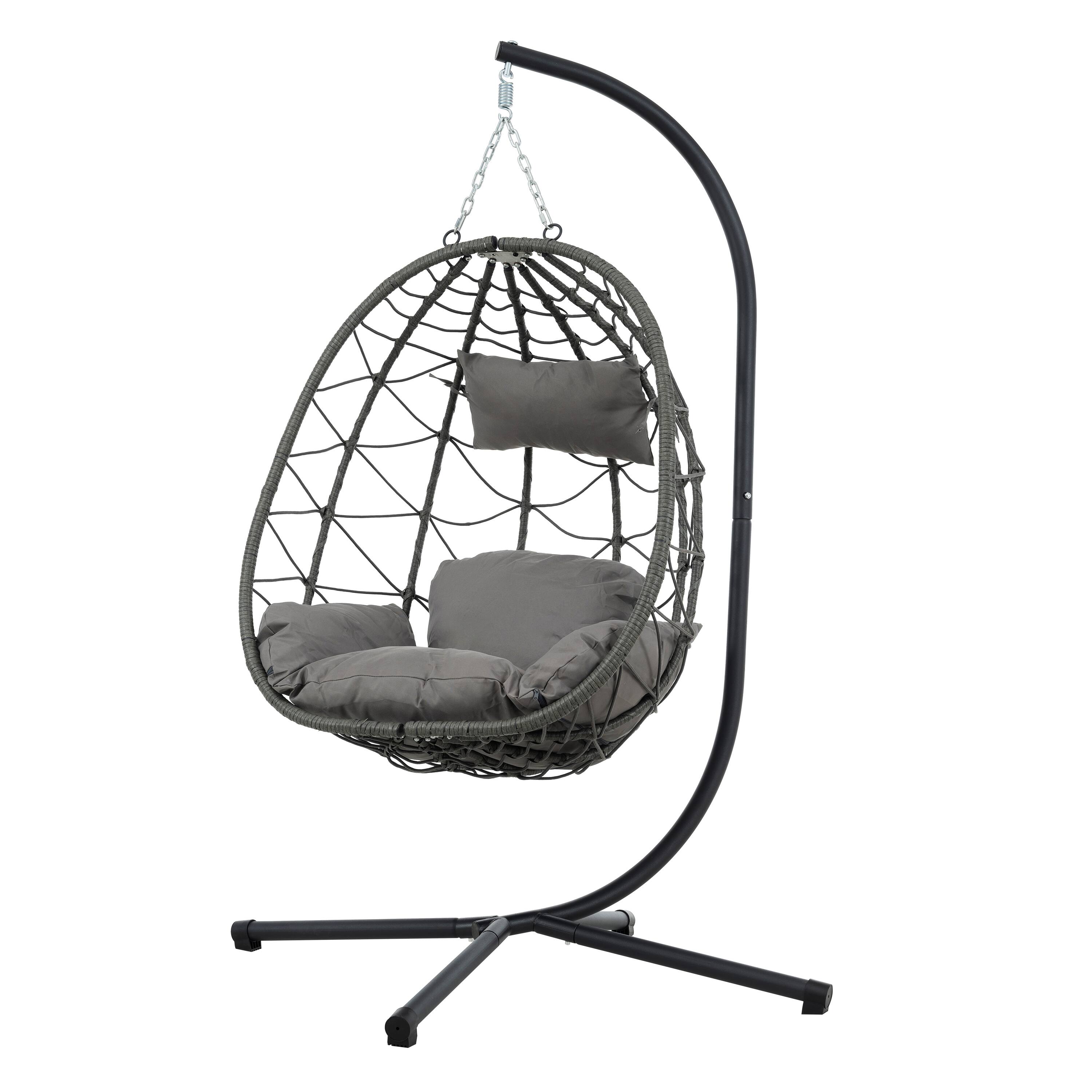 Alt View 1. APRILSOUL - Egg Chair with Stand Indoor Outdoor Swing Chair Patio Wicker Hanging Egg Chair with Stand - Brown.