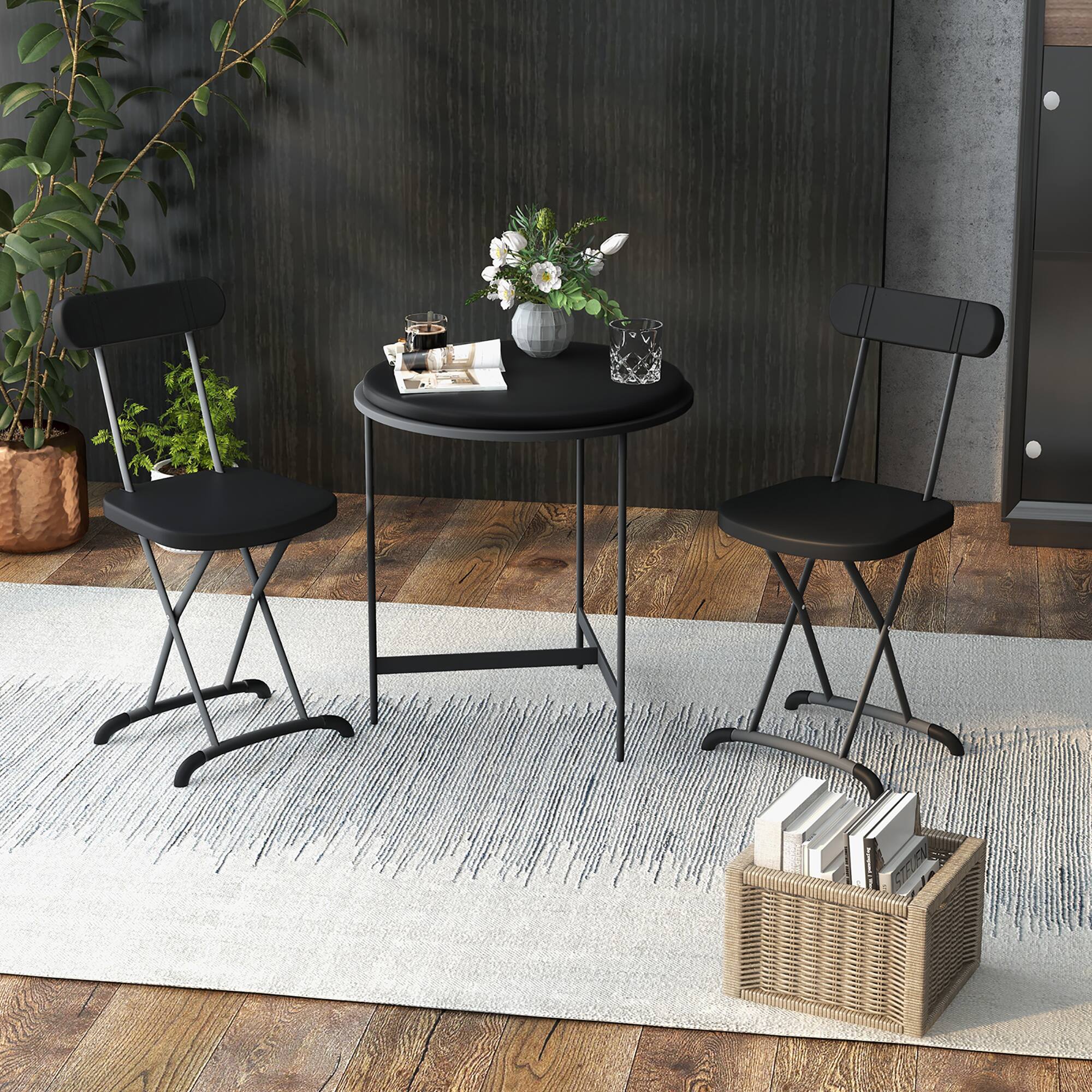 Alt View 4. Gymax - Gymax 4-Pack Folding Chair w/ Metal Curved Feet Wide Seat & Ergonomic Backrest Black - Black.