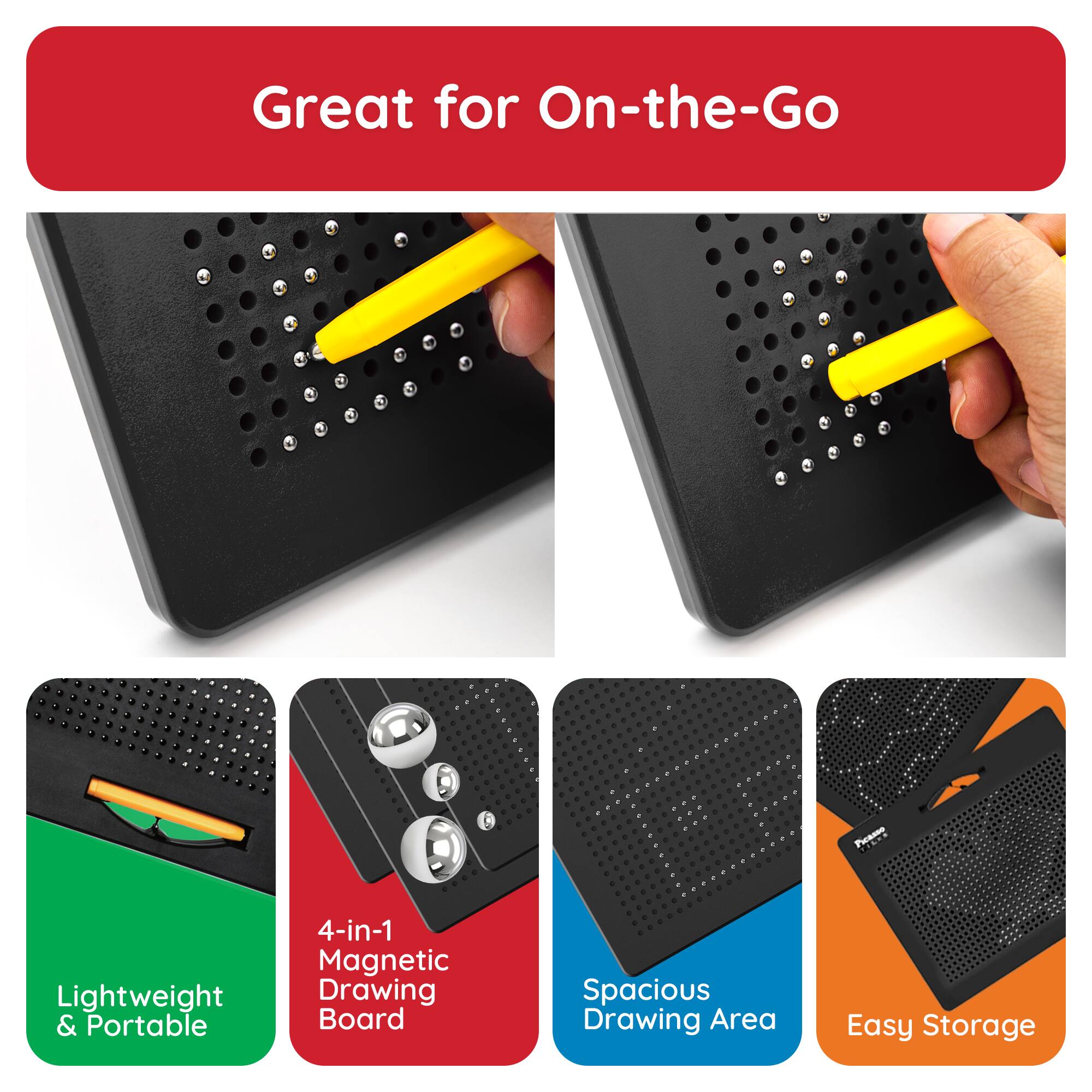 Great for On-the-Go

- Lightweight & Portable
- 4-in-1 Magnetic Drawing Board
- Spacious Drawing Area
- Easy Storage