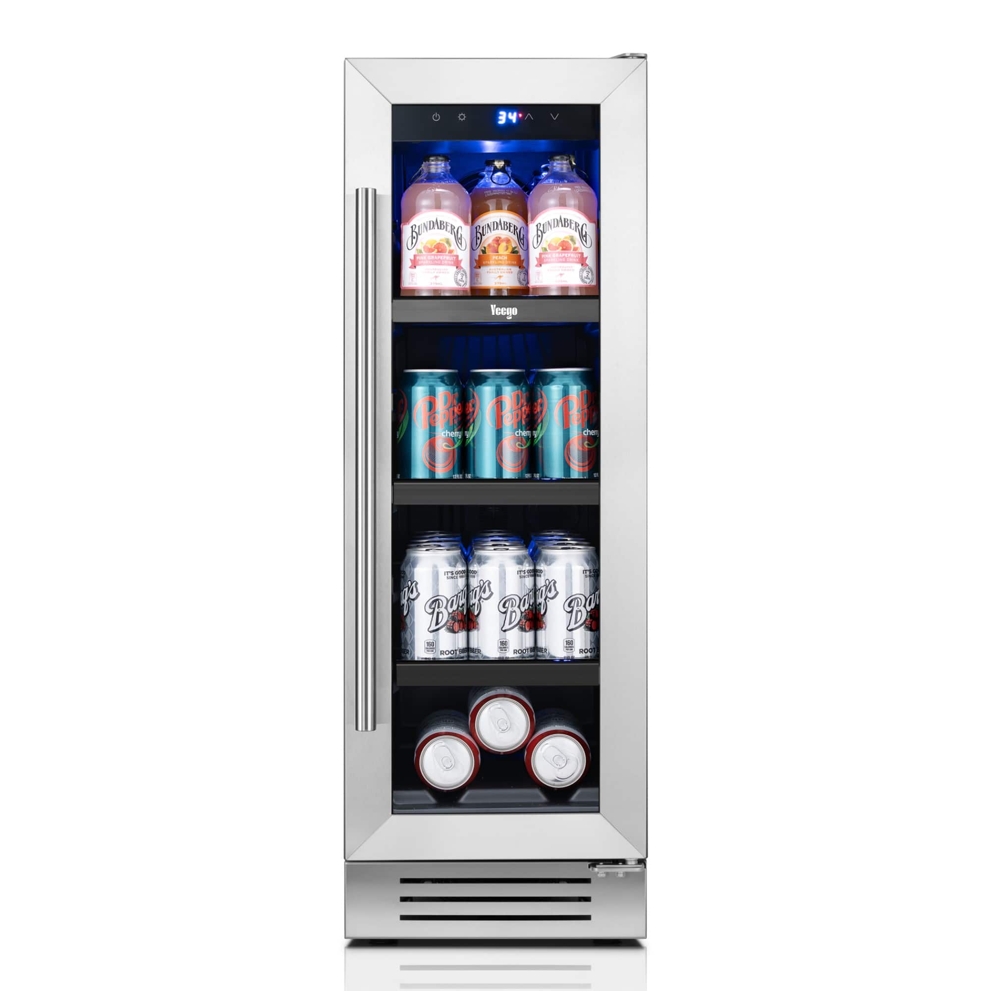 "Yeego - Beverage Refrigerator – 12"" Right-Opening Built-in Mini Fridge, 60 Cans, Glass Door, 34-54°F, for Home or Office - Stainless Steel" price history on PriceWatchPro